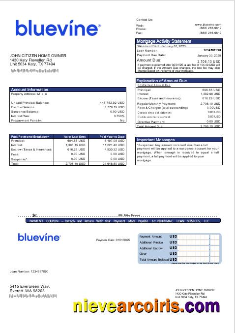 USA Bluevine bank mortgage statement